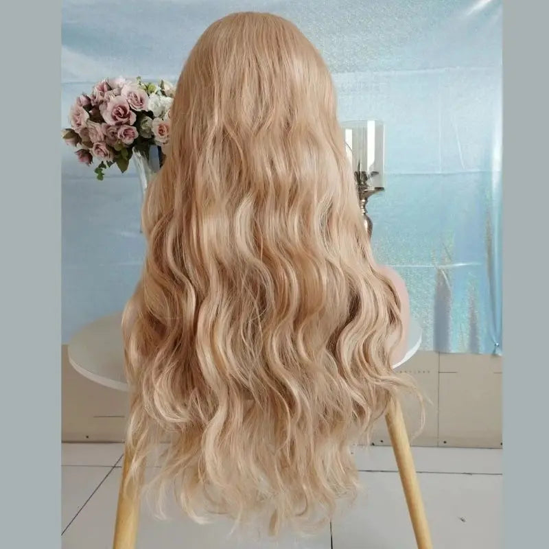 Marquesha 13*4 Curly Synthetic Lace Front Wig for Women Glueless Heat Resistant Fiber Gloden Blonde Lace Wig