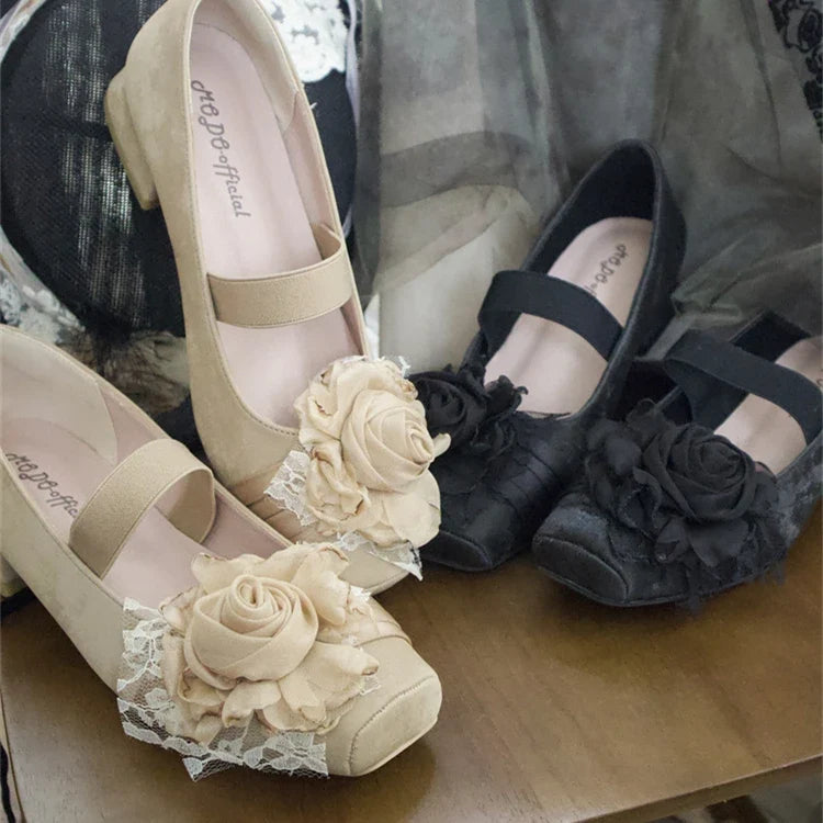 Sweet Lady Japanese Lolita Low-heeled Single Shoes Retro Elegant One-word Buckle with Ballet Style Square Head Mary Jane Shoes