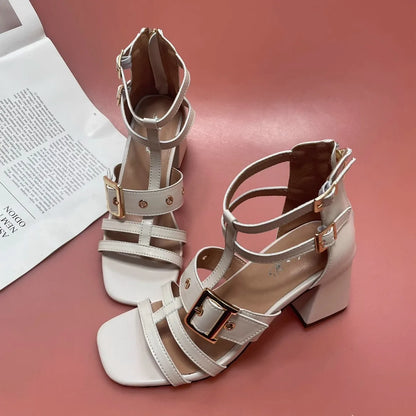 Open Toe Belt Buckle Zapatos Mujer 2024 Tendencia Slingback Heeled Sandals Ankle Strap Women Shoes Soft Leather Tacones Summer