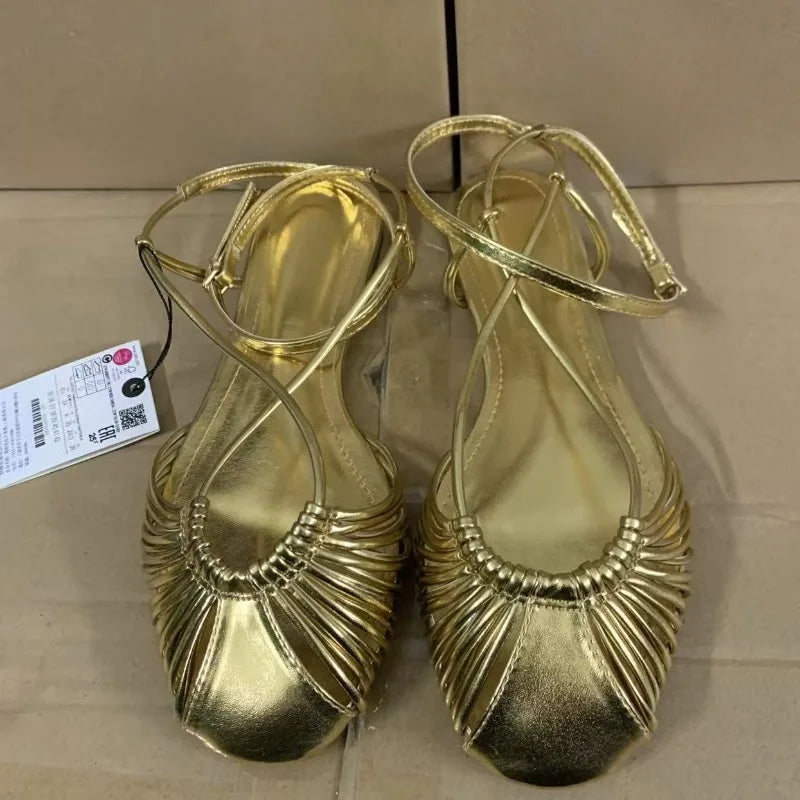 Summer Retro Round Toe Women Gladiator Sandals Ankle Strap Breathable Hollow Out Design Beach Flat Shoes for Female