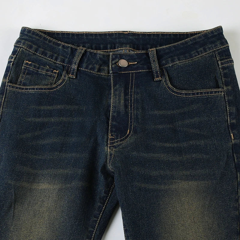 Y2K Low Waist Flare Jeans Women Retro Stylish Distressed Slim Denim Trousers High Street Korean Harajuku Pants 2000s