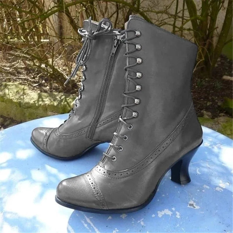 Quality Women Boots PU Leather Bikerboots Women High Heel Pointed Toe Boots Women New Victorian Boots 36-43