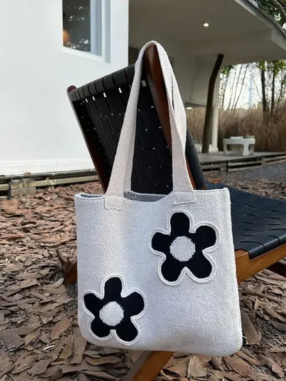 Fashion Sweet Kawaii Flower Shoulder Underarm Bag High-capacity Y2k All Match Handbags Women Knitted Casual Shopping Tote Bags
