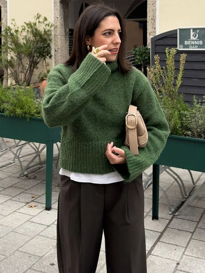 Cropped Pullovers Women Sweater Knit Loose Turtleneck Long Sleeve Female Knitted Top Autumn Winter Fashion Lady Outwear