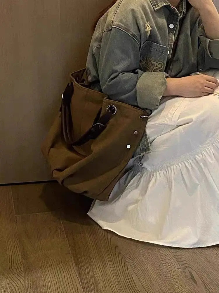 Japanese Retro Safari Style Canvas Bag New Large Capacity Multifunctional Crossbody Tote Bags
