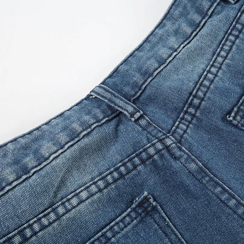 Y2K Blue Straight Jeans Korean Fashion Street Style Denim Pants Basic Casual Harajuku Slim Fit Trousers Spring Outfit