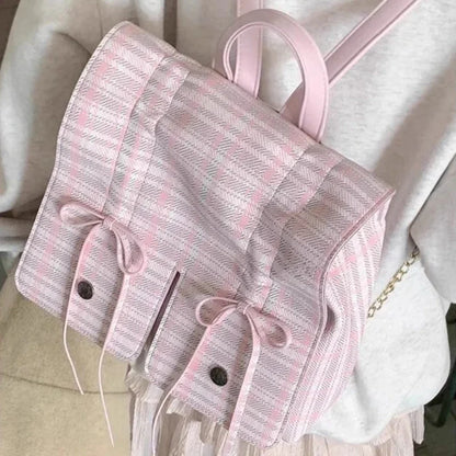 Sweet Y2k Aesthetic Girls Bow Plaid Backpacks Casual All Match Chic Preppy Backpack Women Students Streetwear Fashion Schoolbags