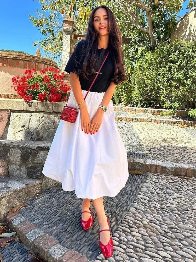 High Waisted White Loose Midi Skirt A-line Office Casual Summer Women's Skirt Elegant New Summer Spring Bottoms 2024