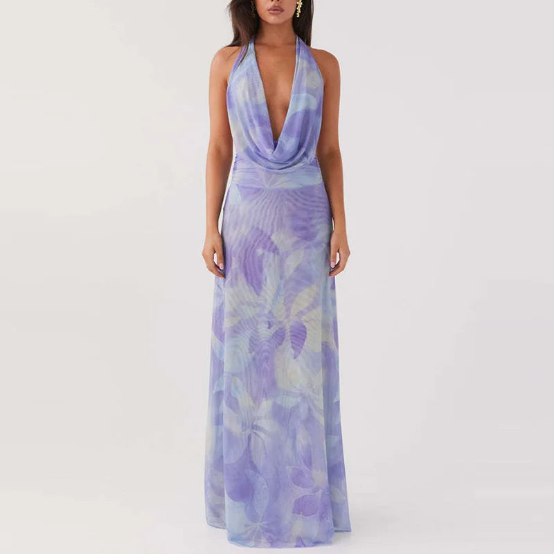 Sexy Sleeveless Printed Swinging Collar Tops&Half Skirts Sets Elegant Backless Vest High Waisted Skirts 2PC Sets Summer Outfits