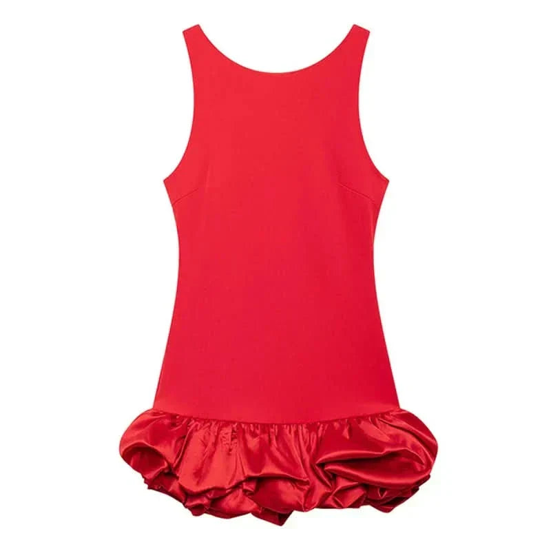 High Neck Sleeveless Oversized Ruffle Hem Mini Dress