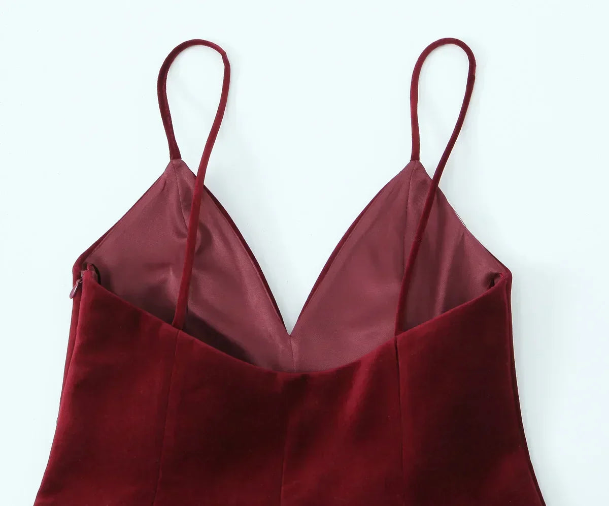 Spaghetti Strap Deep V Satin A-Line Mini Dress