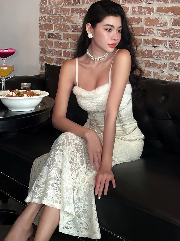 Puss Evening Gown Dress Women Sexy Jacquard Furry Patchwork Shiny Thread Square Collar Valentine's Day Party Club Vestidos