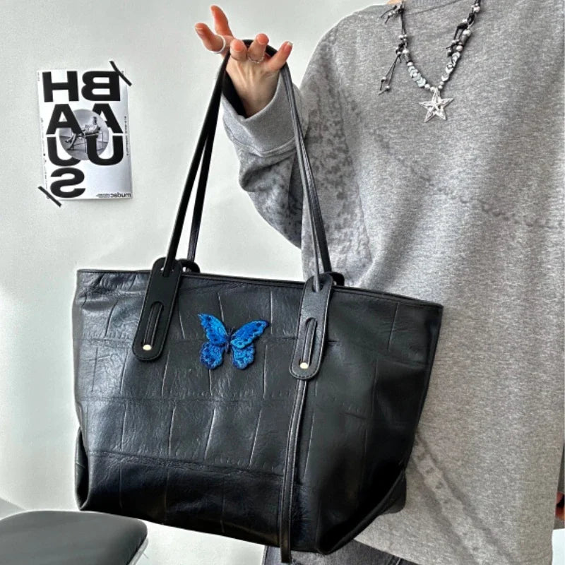 Y2k Aesthetic Women Vintage Tote Bags Sweet Butterfly All Match Chic Underarm Bag Casual High-capacity Fashion Shoulder Handbags