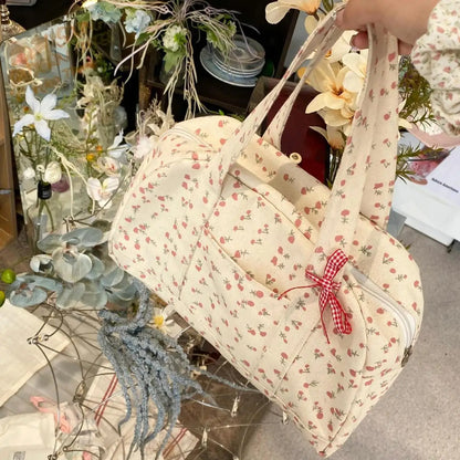 Korean Style Large Capacity Floral Canvas Tote Bags Fashion Commuting Shoulder Bags Niche Handbag
