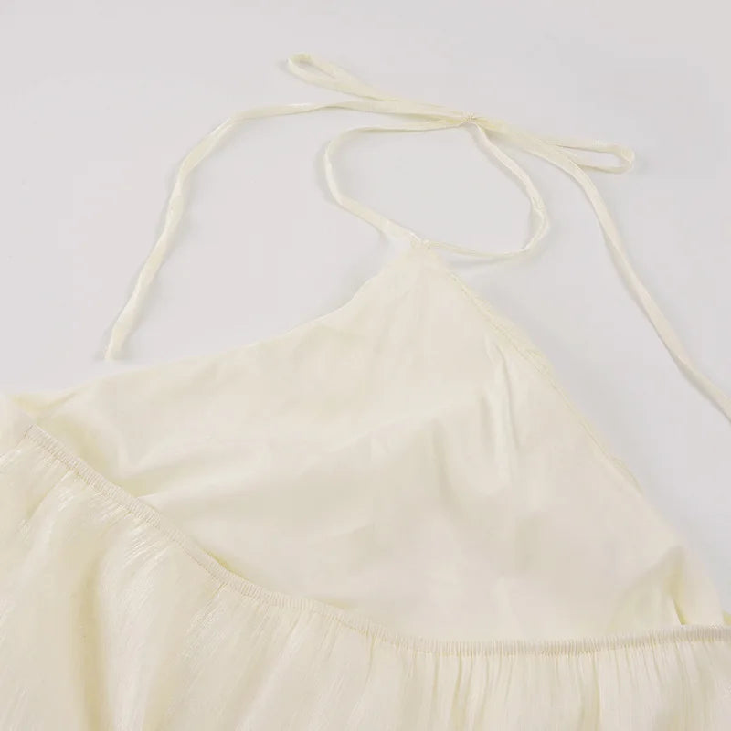 Romantic Necklace Women's Maxi Dress Backless Ruffle Shiny Elegant Luxury Wedding Party Evening Gala Female Summer Dress