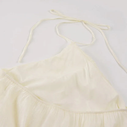 Romantic Necklace Women's Maxi Dress Backless Ruffle Shiny Elegant Luxury Wedding Party Evening Gala Female Summer Dress