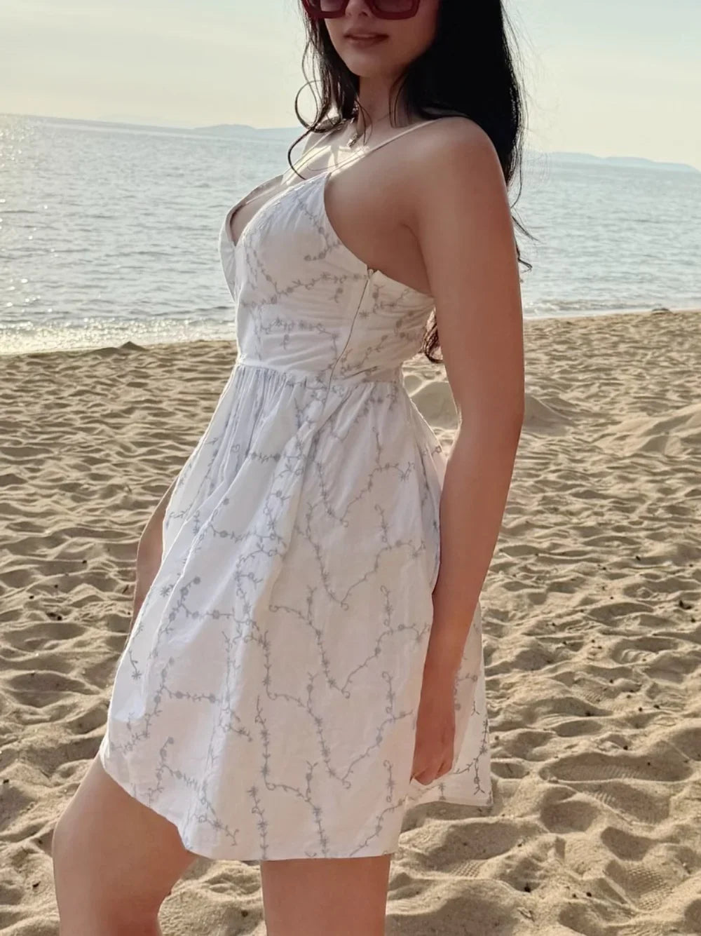 Summer Elegant Embroidery Sling Mini Dress For Women Holiday Sleeveless Backless V-Neck Pocket Side Zipper Causal Dresses