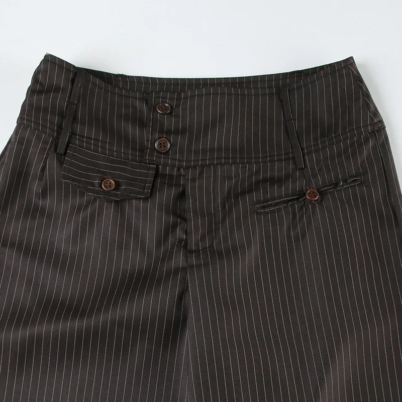 Fall Winter 2025 New Women's Casual Pants Retro Striped Wide-Leg Straight-Cut Pants Elegant Style Low-Waist Drapey Trousers