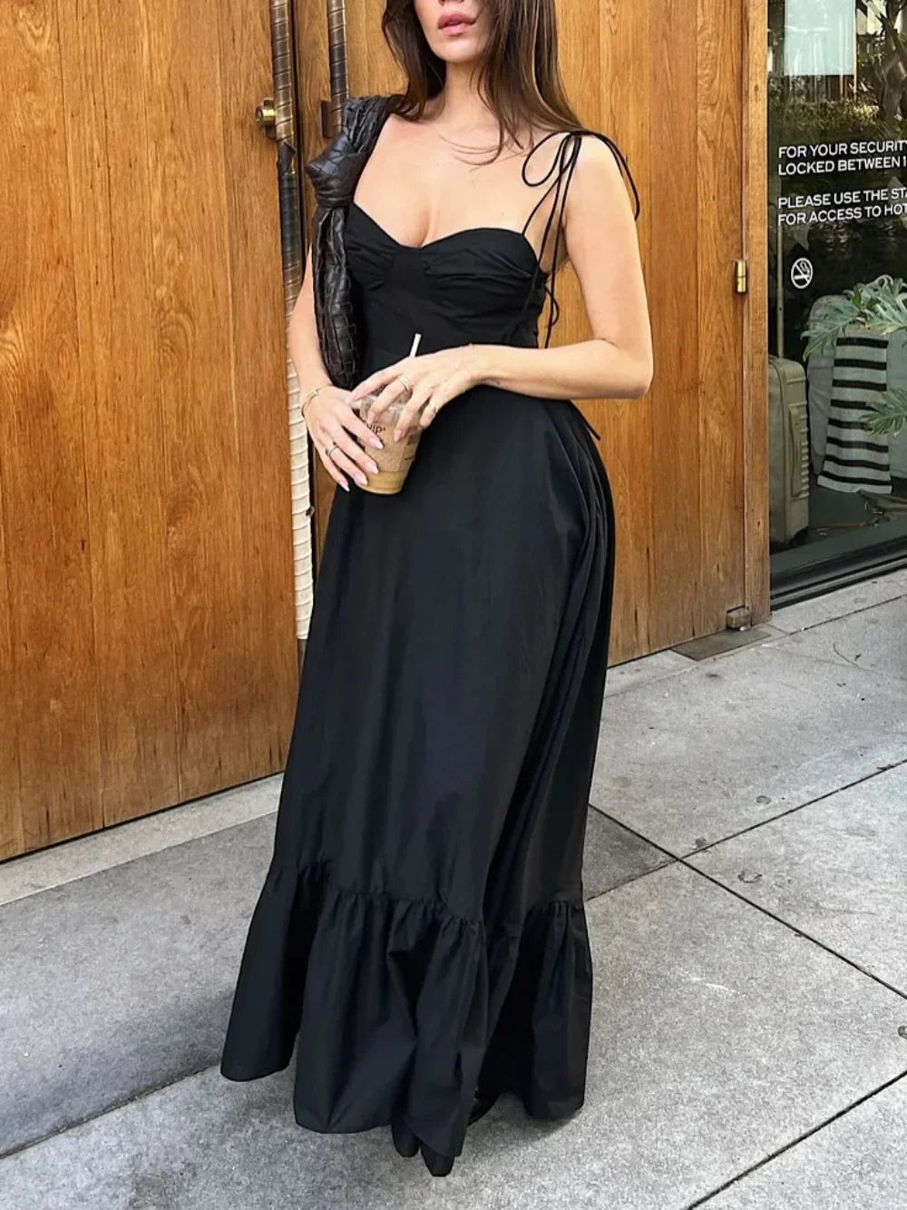 Women's Commuter Retro Dress Summer New Black Suspender Multi-layered Stitching Beach Holiday Dress Sexy V-neck Casual Fashion