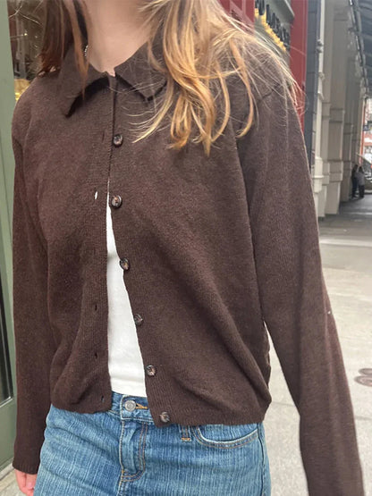 Vintage Button Soft Knitted Cardigan Femme Autumn Cotton Warm Turn Down Collar Sweaters Coat Harajuku Casual Women Sweater Tops
