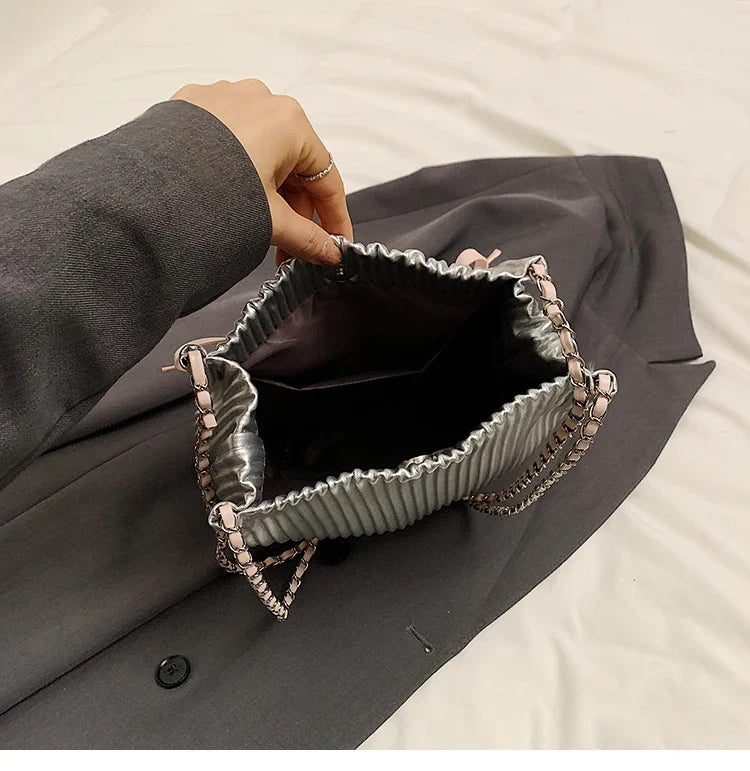 Trendy Design Pleated Bow Handbags and Purses Women Shoulder Crossbody Bags 2024 New Messenger Clutches Bag High Quality