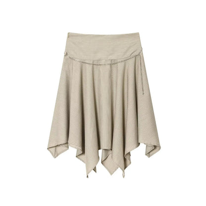 ins Style Temperament Fashion Women's Clothing Simple Striped Belt Asymmetrical Midi Skirt
