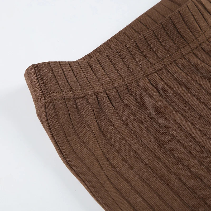 Casual Solid Knitted Pants Basic Loose Mid-Waisted Wide Leg Pants Women Autumn Winter Fashion Streetwear Ladies