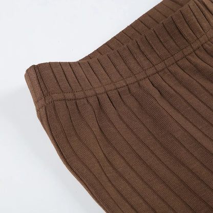 Casual Solid Knitted Pants Basic Loose Mid-Waisted Wide Leg Pants Women Autumn Winter Fashion Streetwear Ladies