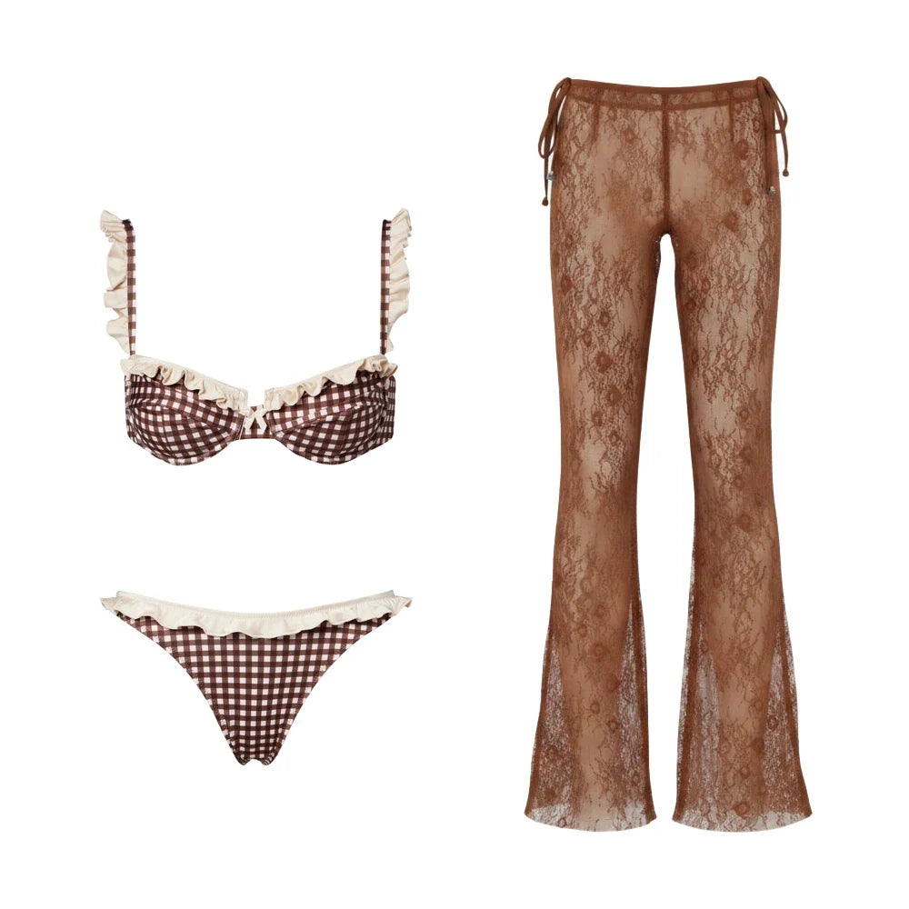 Sexy Underwire Bikini Ruffle Swimsuit Women Swimwear High Leg Two Piece Bathing Suit Beachwear Summer Biquini