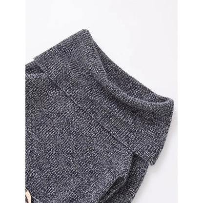 High Street Women Sexy Off Shoulder Knit Sweater Long Sleeve With Belt Slim Gray Pullover Female Autumn Winter Knitwear