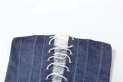 Autumn new women's fashion lace sexy fashion cross strap design Slim denim small vest