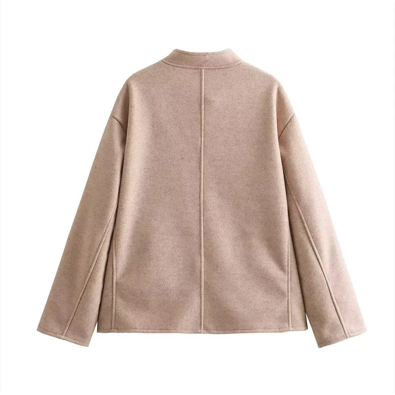Winter Pocket Female Outwear Slim Patchwork Elegant Commute Fashion Clothes Solid Long Sleeve For Women Cropped Top Coat