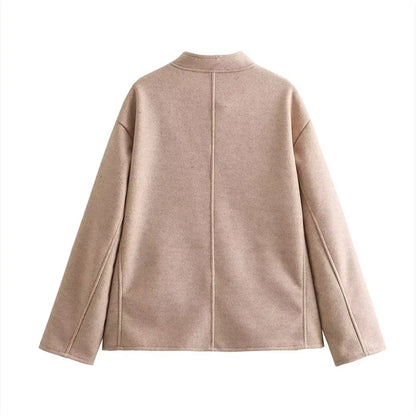 Winter Pocket Female Outwear Slim Patchwork Elegant Commute Fashion Clothes Solid Long Sleeve For Women Cropped Top Coat