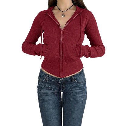 High Quality Hot Selling Luxury 2024 Autumn Winter Temperament Slim Fit Short Zipper Cardigan Hooded Jacket Women's Clothing Y2k