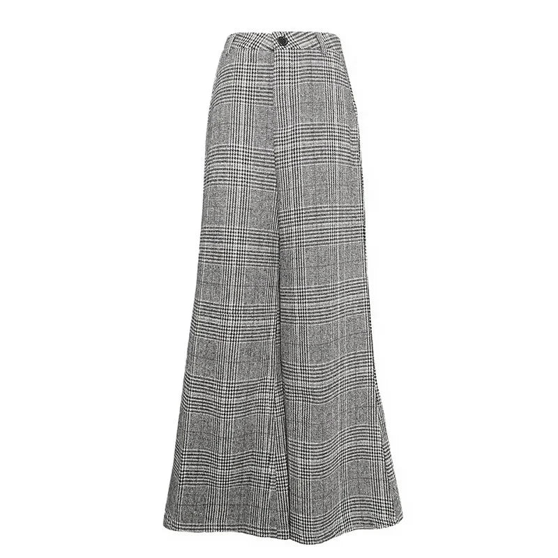 Vintage Women Tartan Bootcut Suit Pants Checkered Draped Tweed Long Trousers High Waist Wide Leg Pants Casual Streetwear