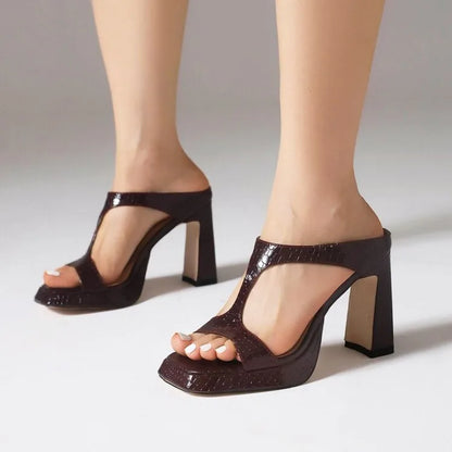 Shoes Ladies' Slippers Square Toe Big Size Low Women Heels High Block Rubber Rome Fabric Slides PU Hoof Shoes Square heel Womens