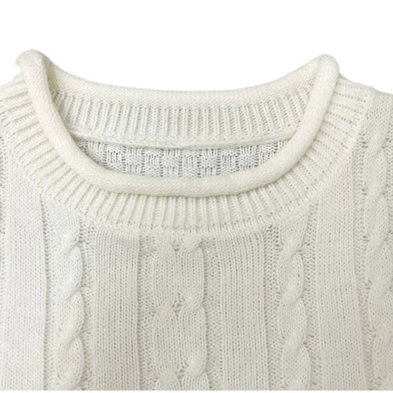Casual Knitted Long Sleeve Sweaters Women Loose White Half High Neck Pullover Sweater Female Autumn Simple Chic High Street Tops