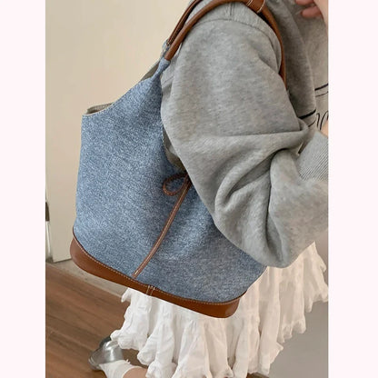 Korean Denim Canvas Bag for Women's Summer Fashion Underarm Large Capacity Shoulder Tote Bags