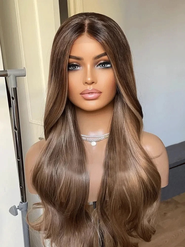 Honey Blonde Lace Front Wig Heat Resistant Premium Synthetic Lace Front Wig Brown Blonde Mix Wig For Woman Long Wavy