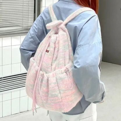 High-capacity All Match Drawstring Backpacks Women Sweet Y2k Aesthetic Schoolbags Contrast Color Girl Chic Backpack for Students