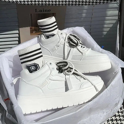 White Casual Sneaker College Style Lace Up Breathable Lady Shoes Solid Color Simplicity Versatile Shoes Women Sneakers