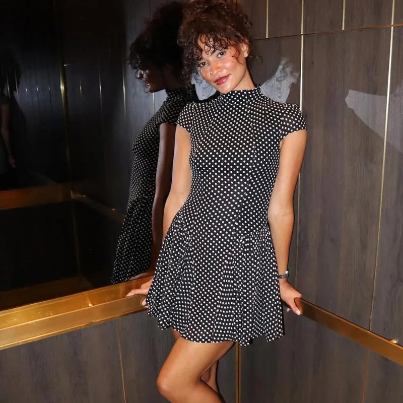 Fashion Polka Dot Mini Dress Summer Sexy Contrast Slim Printed Dress Elegant Y2K Vintage Women's Party Dress Clothes