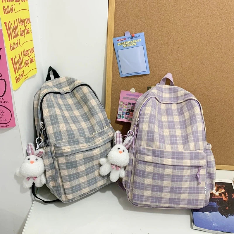 New Fashion Lady Lattice Travel School Bag Female Plaid Cute College Backpack Trendy Women Bag Girl Cool Kawaii Laptop Backpack