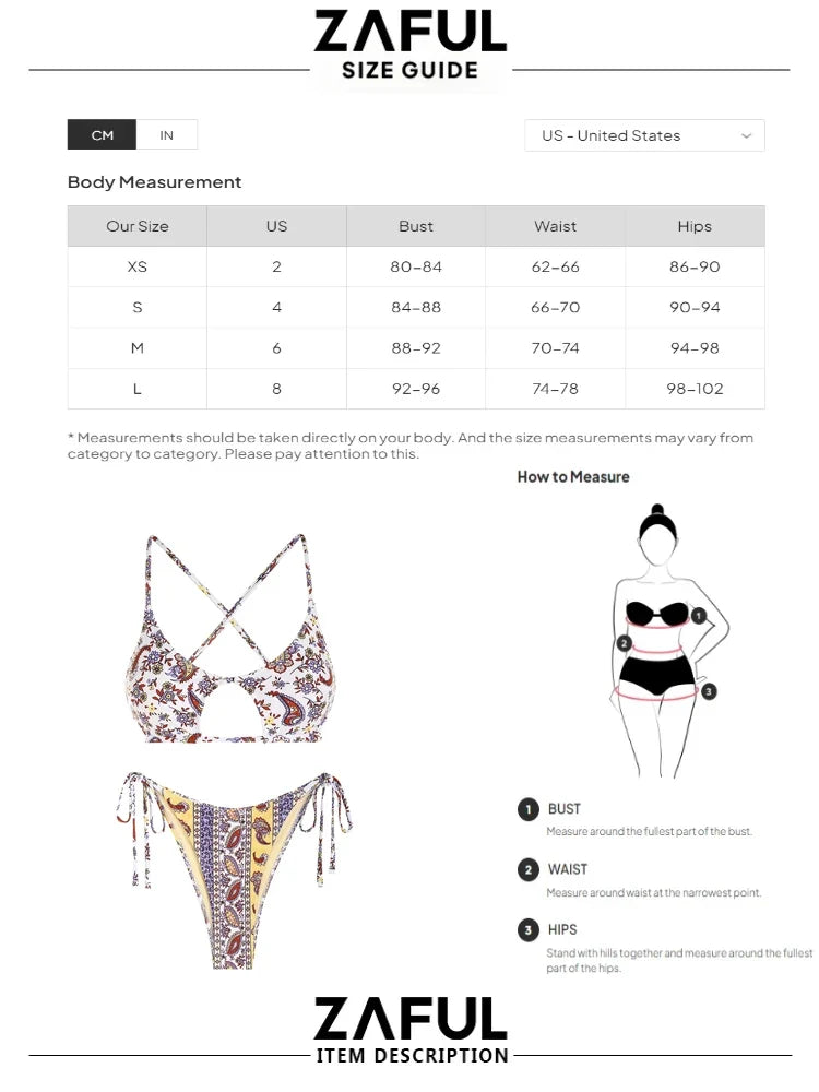Floral Printed Ethnic Style Tie Side Criss Cross Star-shaped Bikini Swimwear