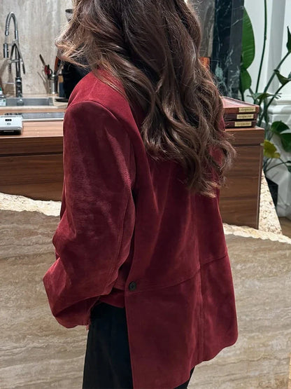 Wine Red Lapel Blazer Women Single Breasted Patchwork Long Sleeve Jackets New Elegant Chic Street Casual Commute Jacket 2025