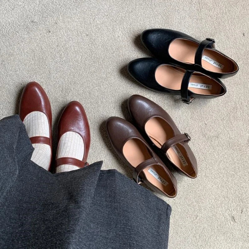 Fashion Women Flats Brand Design Square Toe Women Ballet Shoes Casual Buckle Strap Female Dress Shoes Low Heels Mu