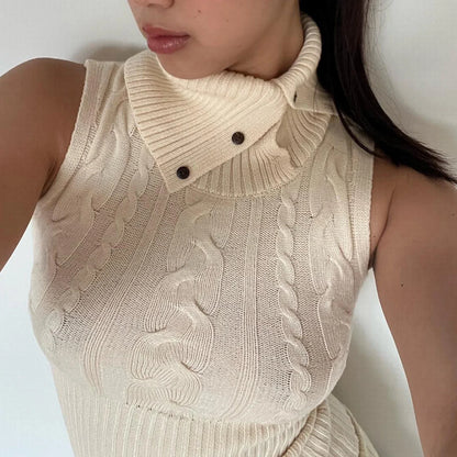 Twist Patchwork Knit Sweater Pullover Vest Female Solid Ribbed Sleeveless Hollow Out Cropped Y2k Top Knitwear Tank Top