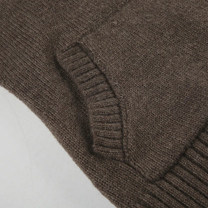 Y2K Brown V-neck Hooded Sweater Vintage Basic Slim Button Up Knitted Pullovers Autumn Casual Streetwear Outfits Lady