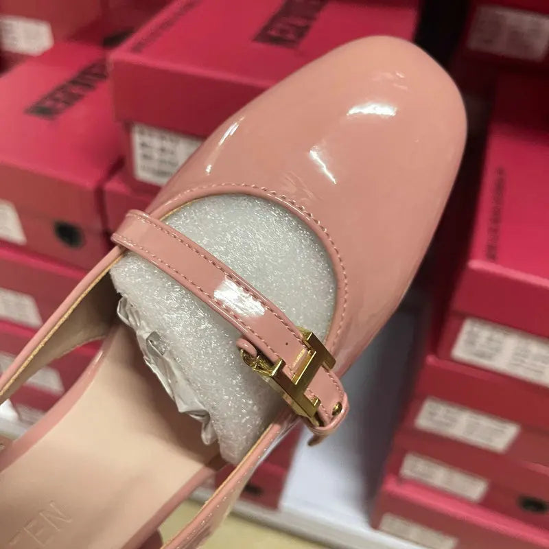 TAIVIMART  -  French Round Head One-Line Buckle Flat Shoes Women'S Gentle Style Ballet Shoes Back Empty Toe Sandals