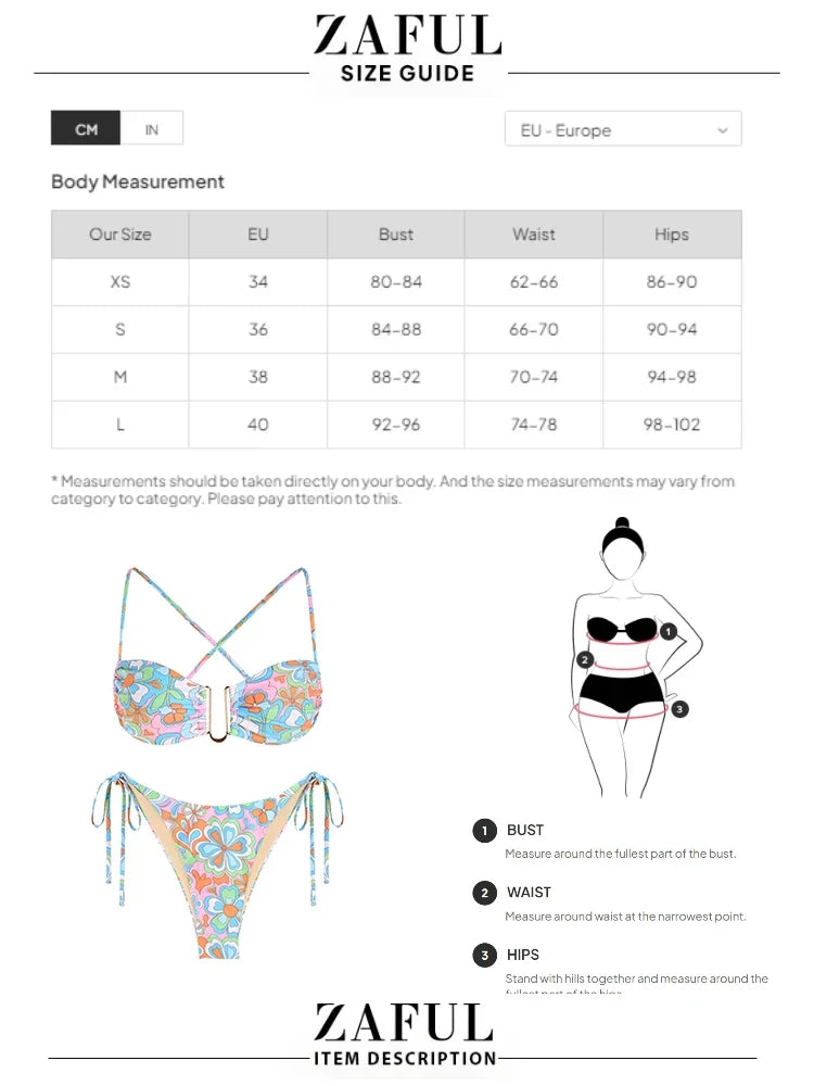 Women's swimsuit Tie Side Floral Criss Cross U-wire Metal Hardware Bikini Swimwear